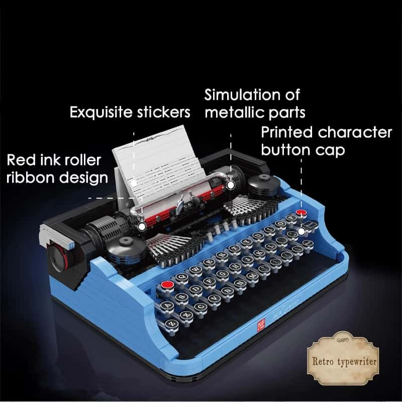 Mould King 10032 Blue Retro Typewriter Bricks Model Moc