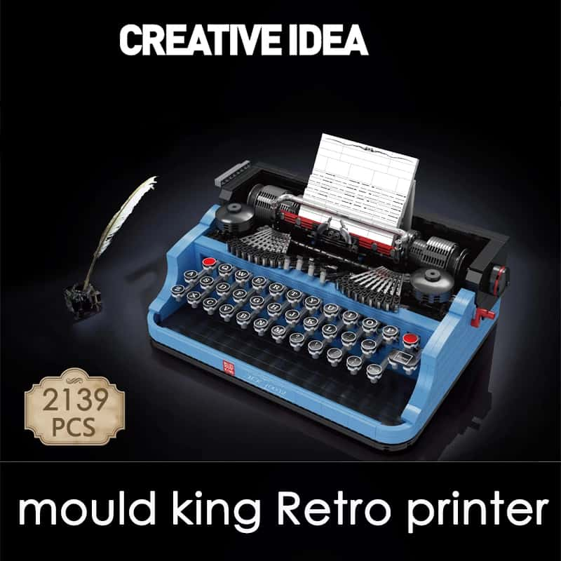 Mould King 10032 Blue Retro Typewriter Bricks Model Moc